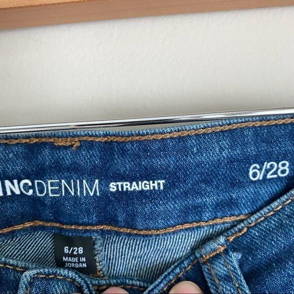 INC Women 6 / 28 High Rise Straight Leg Jeans Medium Wash Button Fly Ankle - Picture 5 of 8